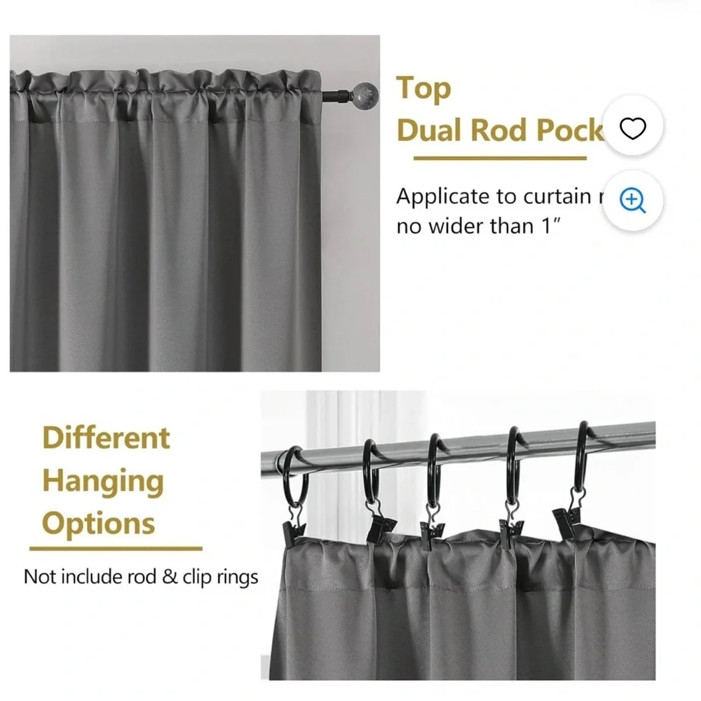 GWINE Light Grey Blackout Curtains Room Darkening Window Treatment Short Curtain